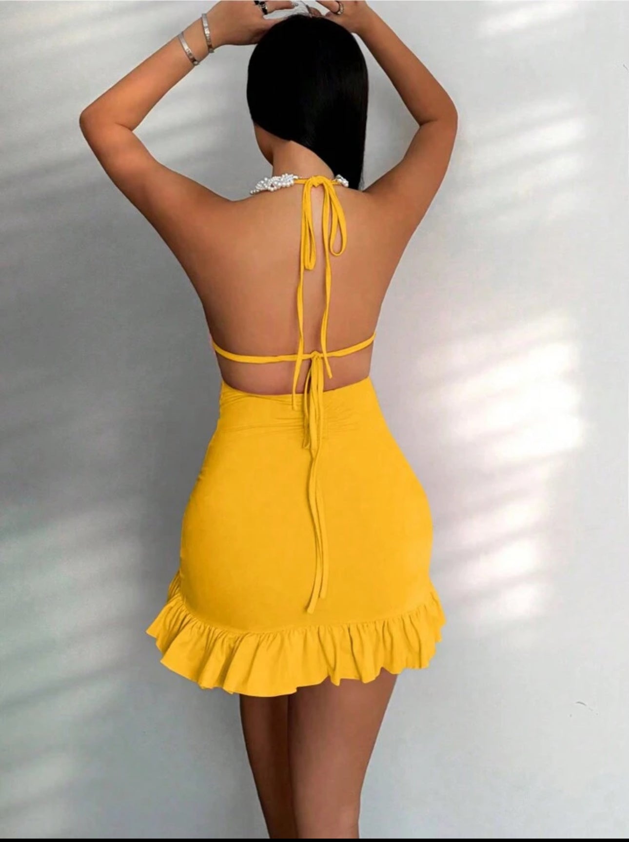 Yellow Ruffle Backless Dress