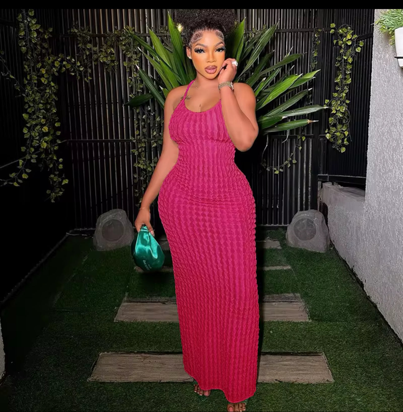 Pink Backless Maxi Dress