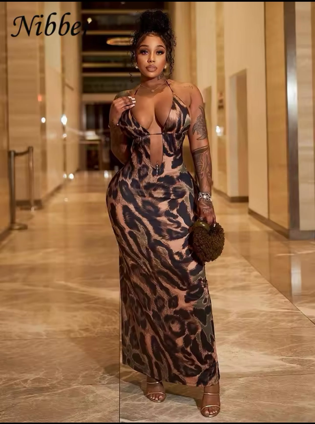 Leopard Print Backless Dress