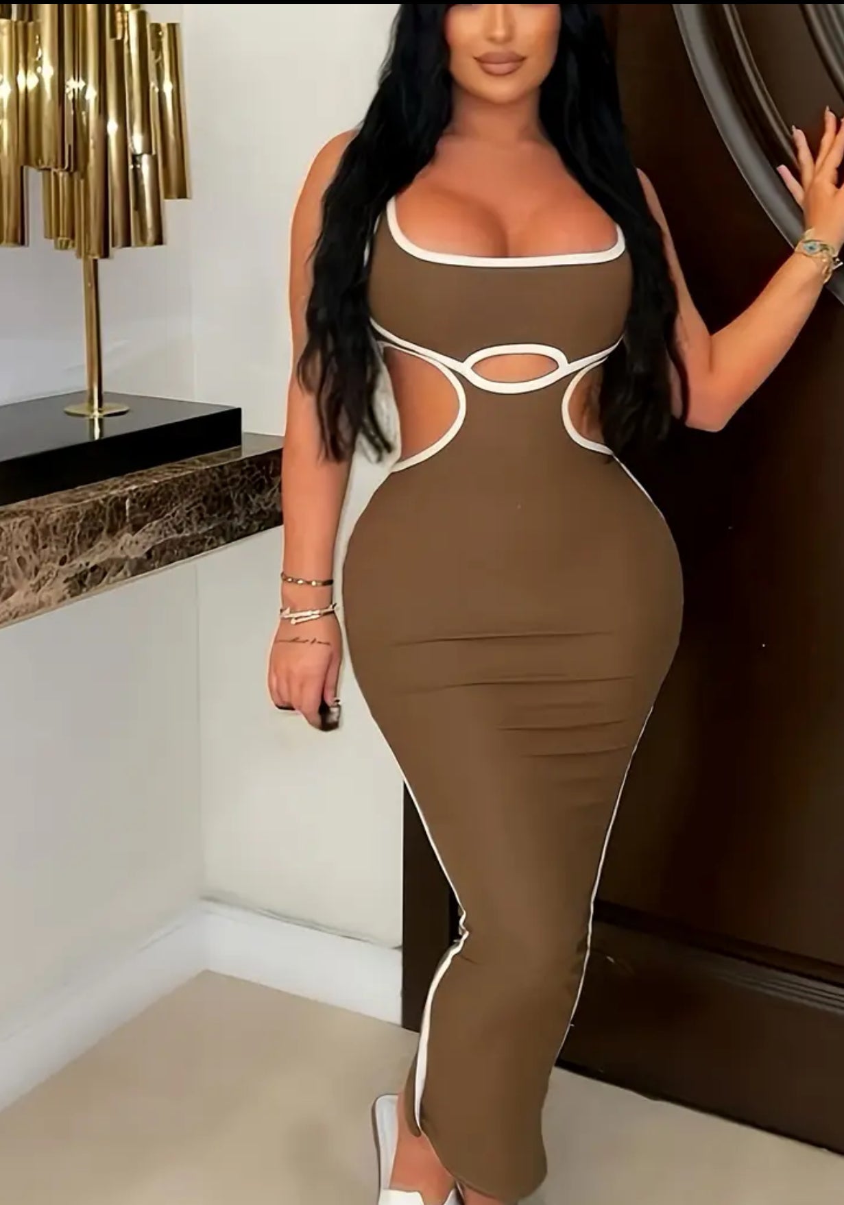 Sexy Solid Color Hollow Out bodycon dress